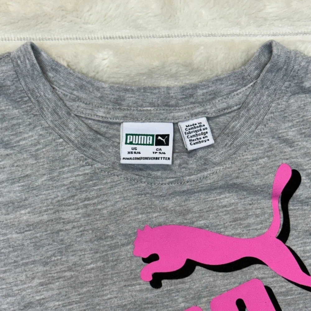 Puma: Lot of (2) Girls Short Sleeve T-Shirts, Pink & Gray Logo, Size XS (5/6)